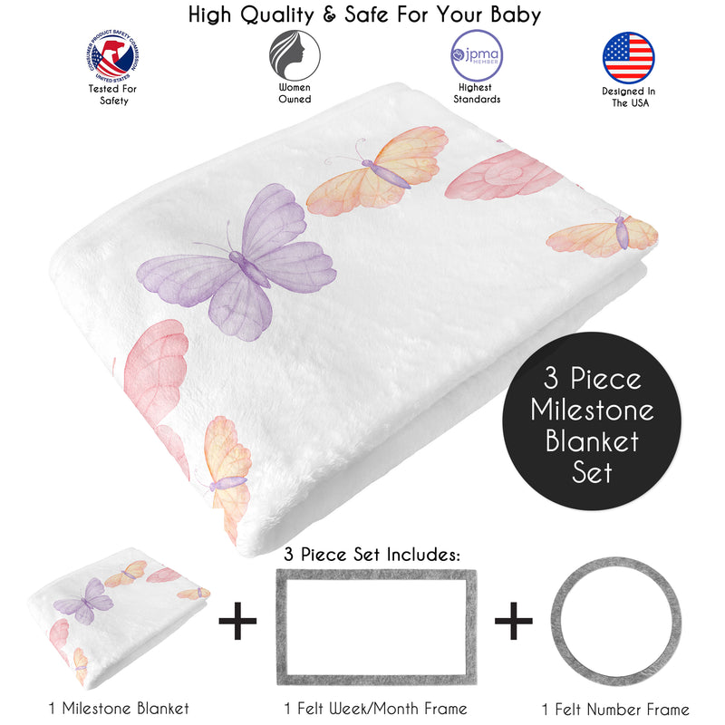 Butterfly Blush Pink and Purple Collection Monthly Milestone Baby Blanket