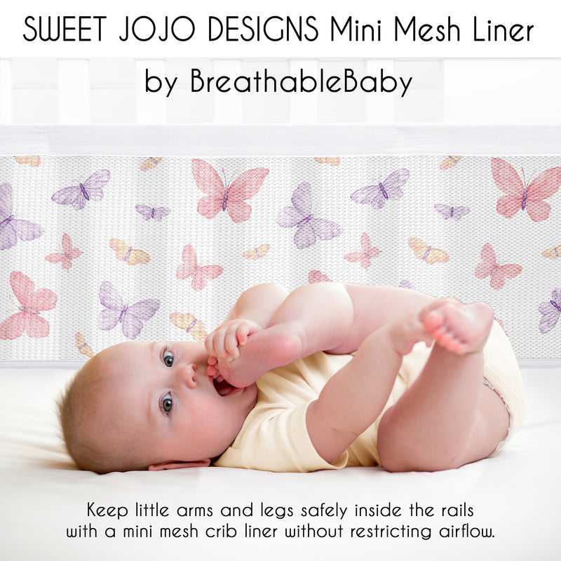 Butterfly Blush Pink and Purple Collection Sweet Jojo Designs + BreathableBaby Breathable Mini Mesh Crib Liner
