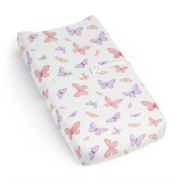 Butterfly Blush Pink and Purple Collection Changing Pad Cover Sheet