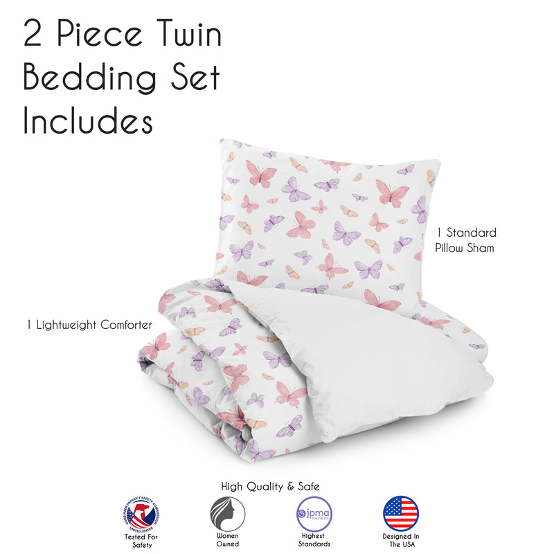 Butterfly Blush Pink and Purple Collection Twin Bedding
