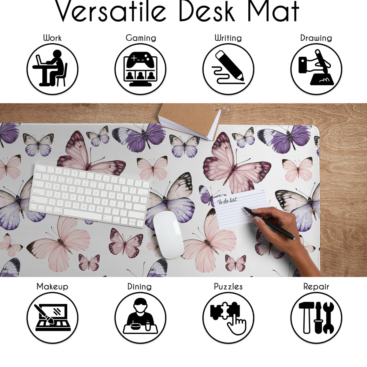 Purple and Pink Butterfly Collection Large Mouse Pad Desk Mat