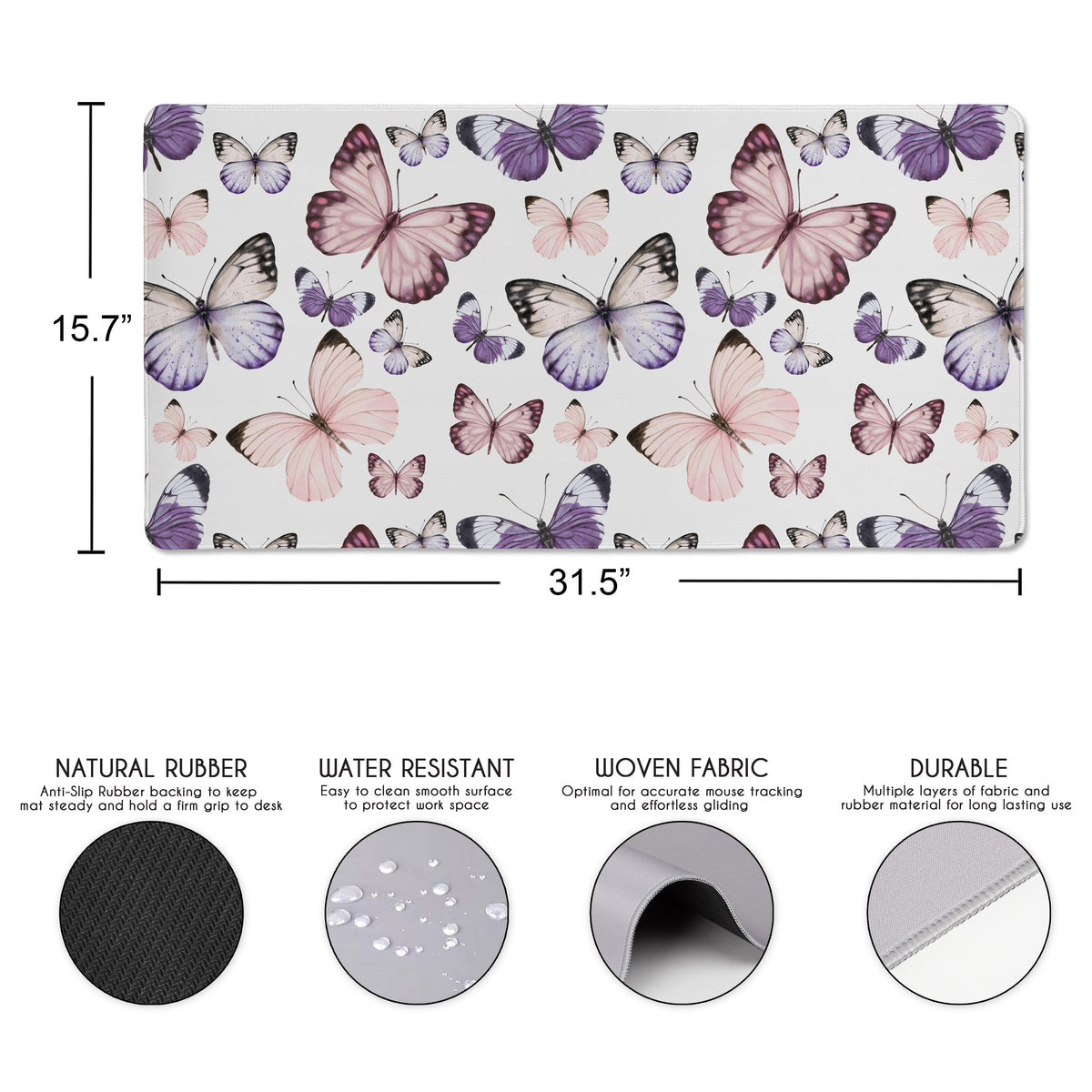 Purple and Pink Butterfly Collection Large Mouse Pad Desk Mat