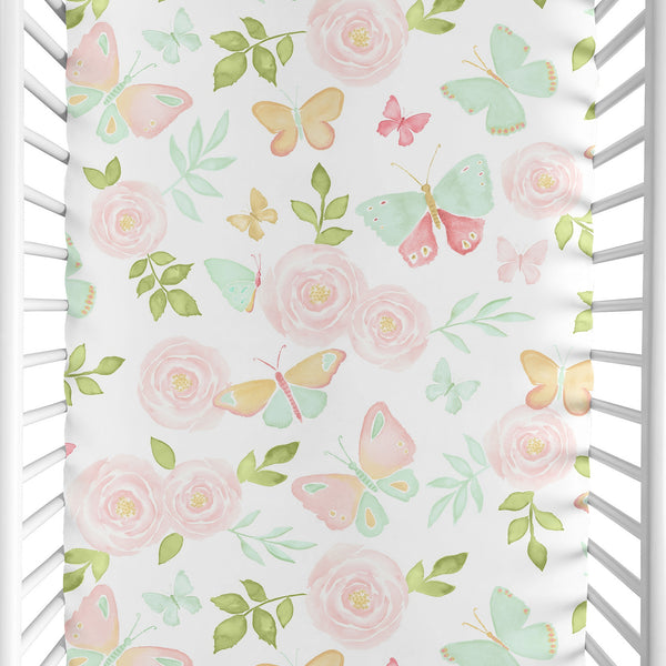 Butterfly Floral Collection Mini Crib Sheet