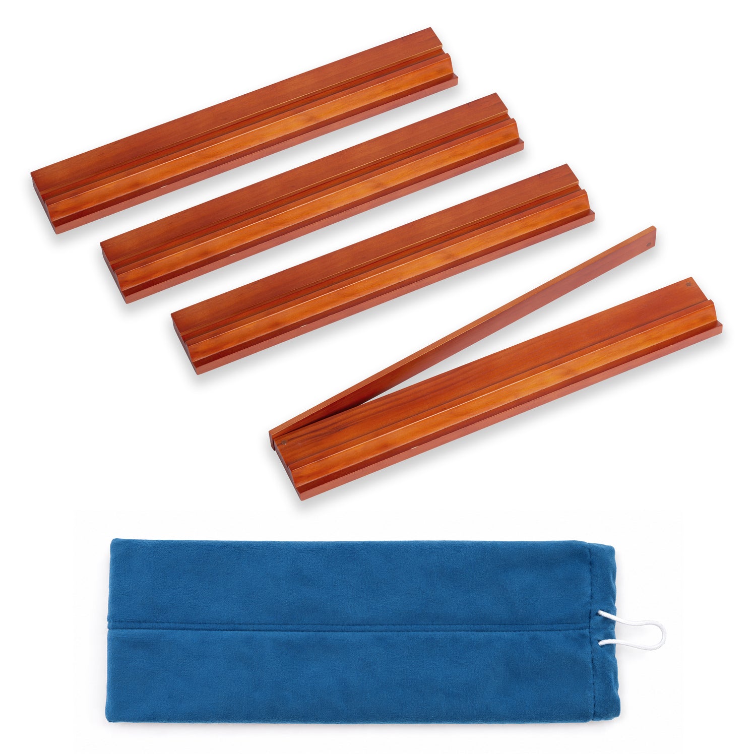 (20in.) Cherry Stain Wooden Mahjong Racks with Pushers & Travel Bag - Set of 4
