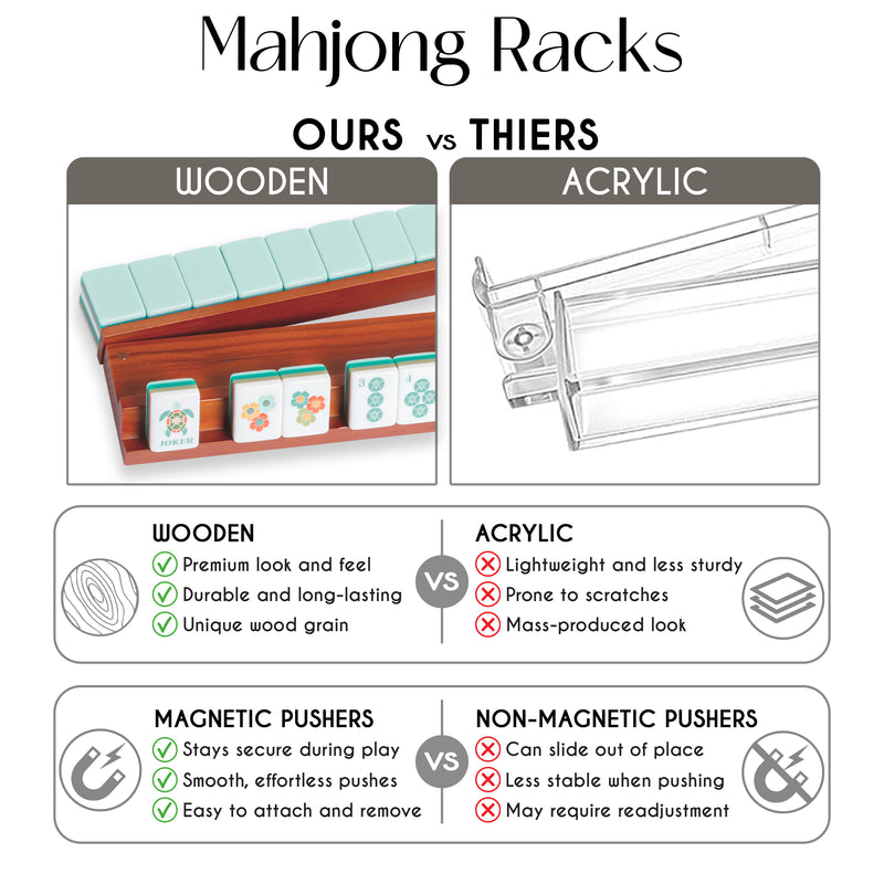 (18in.) Cherry Stain Wooden Mahjong Racks with Pushers & Travel Bag - Set of 4