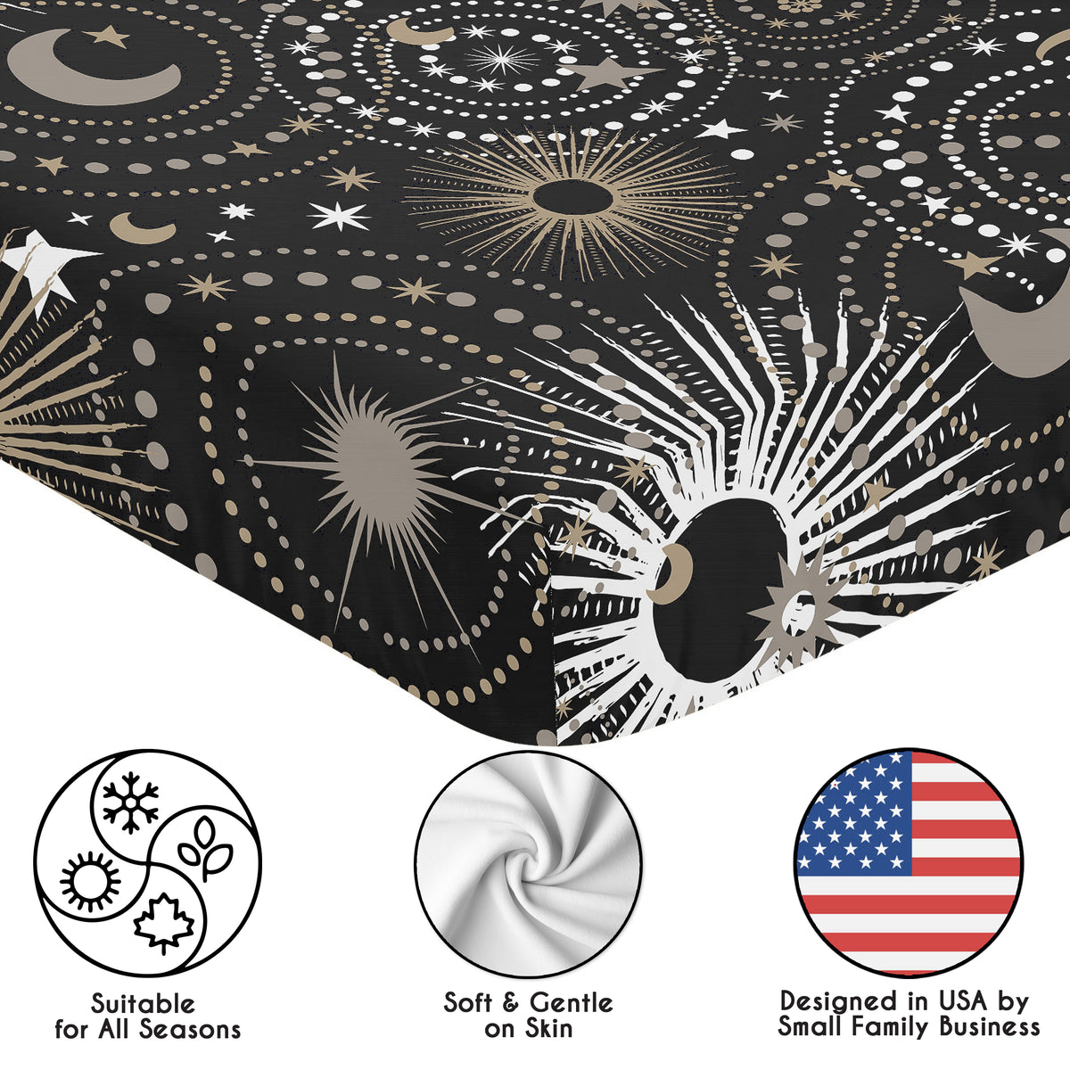 Celestial Black and Gold Collection Crib Sheet
