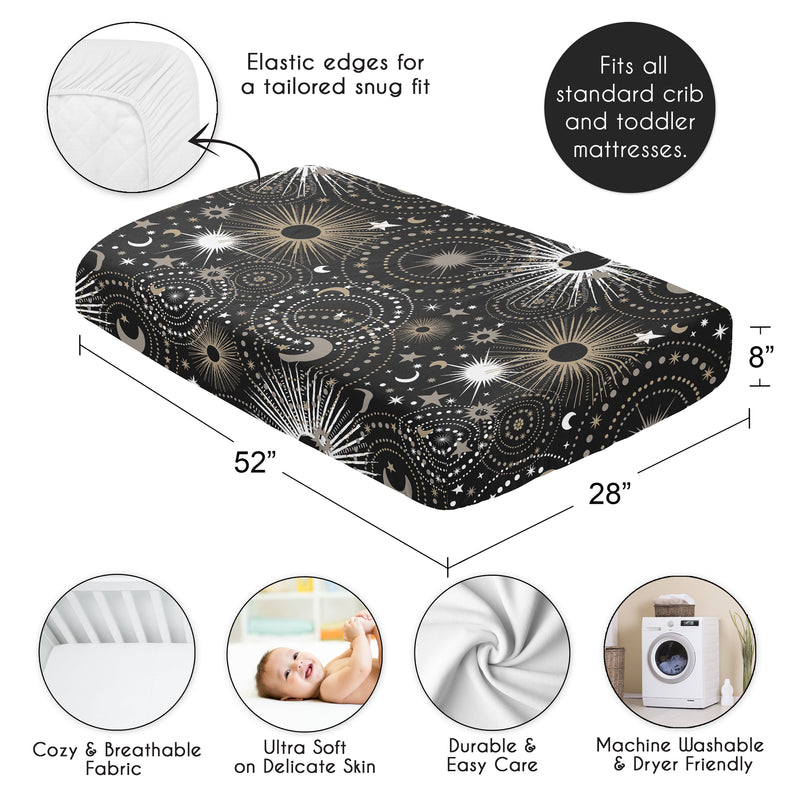 Celestial Black and Gold Collection Crib Sheet