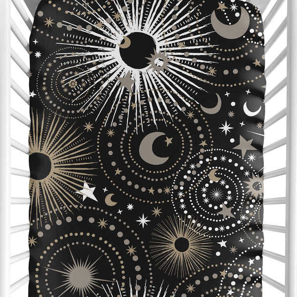 Celestial Black and Gold Collection Crib Sheet