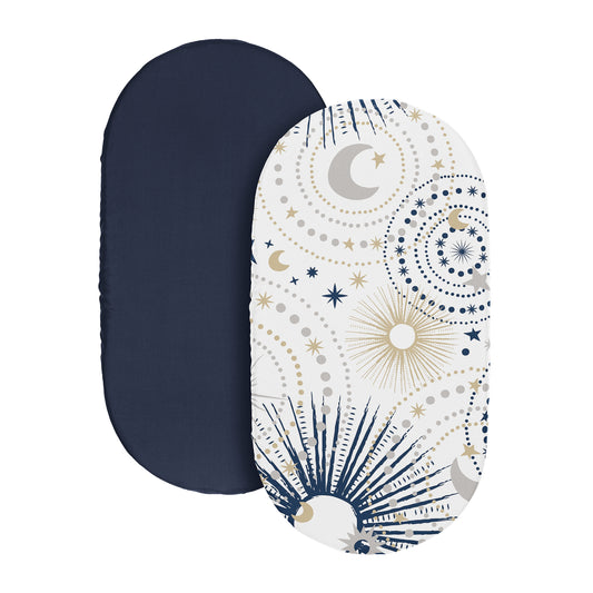 Celestial Navy Blue and Gold Collection 2 Pack Baby Bassinet Fitted Sheets