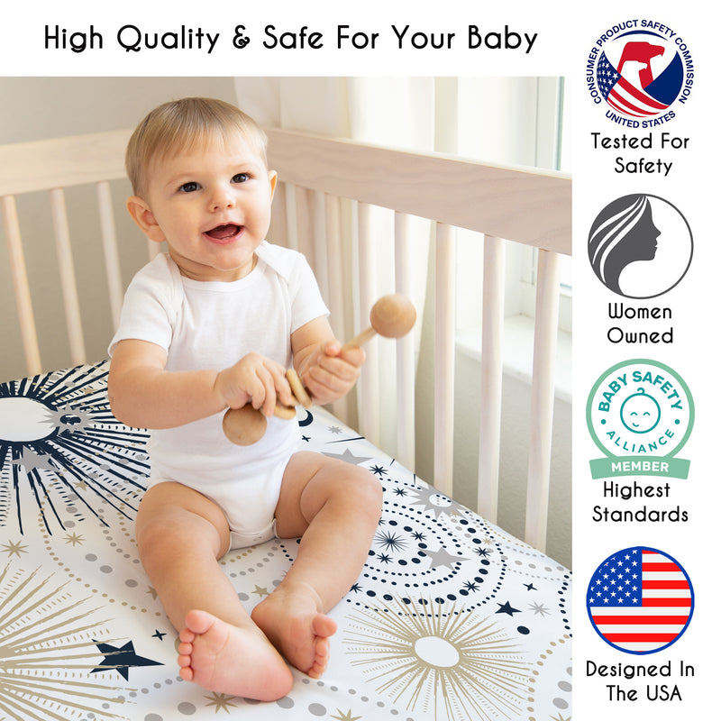 Celestial Navy Blue and Gold Collection 2 Pack Crib Sheets