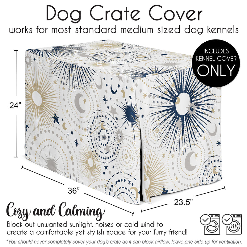 Celestial Navy Blue and Gold Collection Dog Crate Kennel Cover 36in.