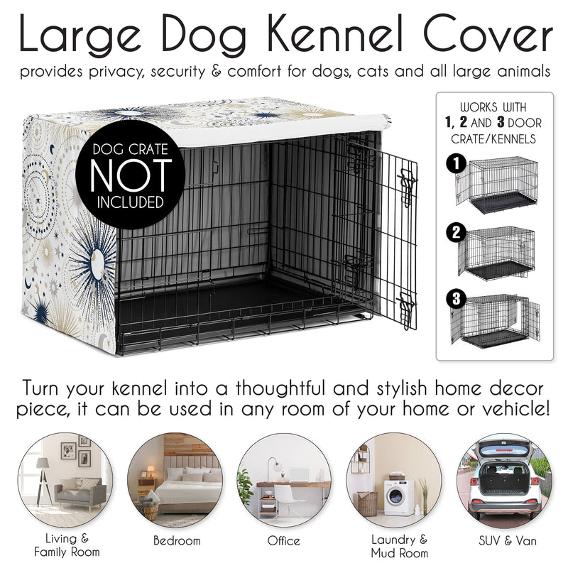 Celestial Navy Blue and Gold Collection Dog Crate Kennel Cover 42in.