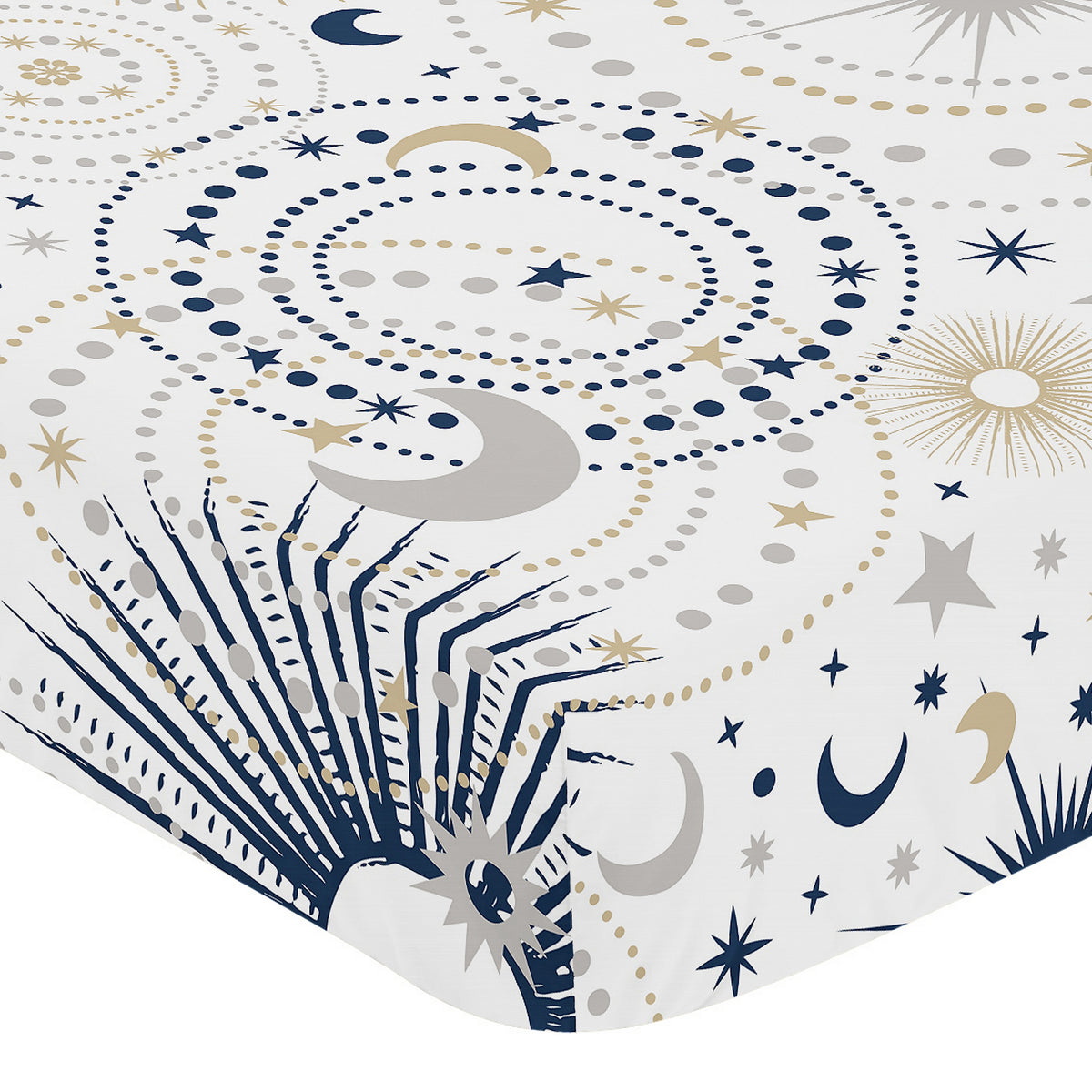 Celestial Navy Blue and Gold Collection Crib Sheet - Stars and Moon Print