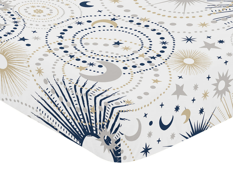 Celestial Navy Blue and Gold Collection Crib Sheet - Stars and Moon Print