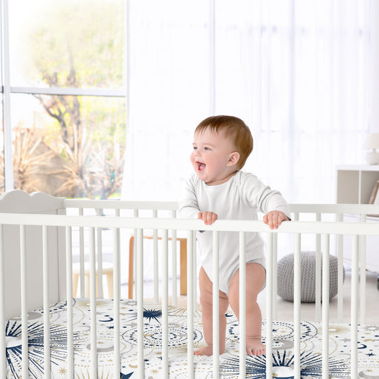 Celestial Navy Blue and Gold Collection Crib Sheet - Stars and Moon Print