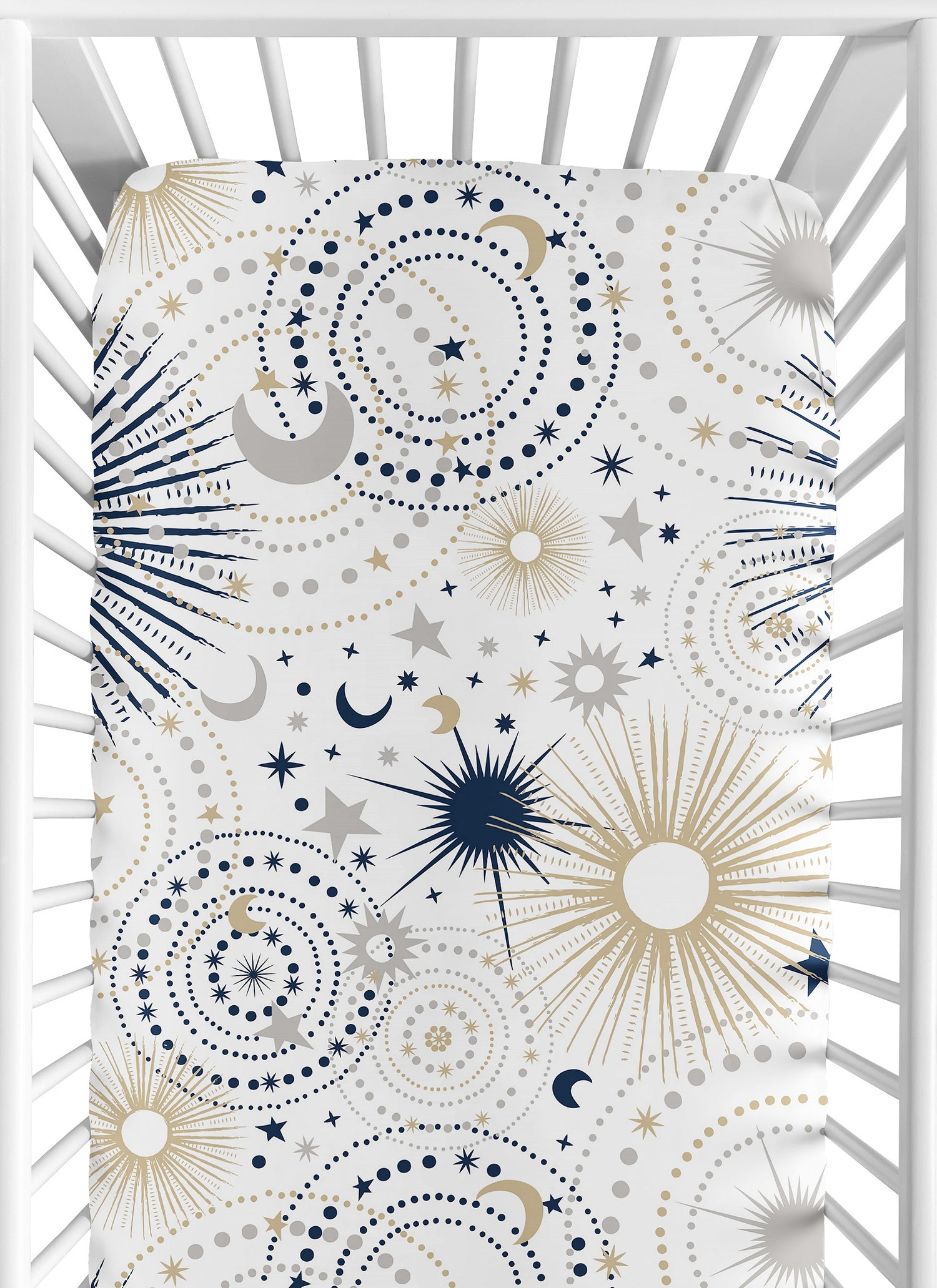 Celestial Navy Blue and Gold Collection Crib Sheet - Stars and Moon Print