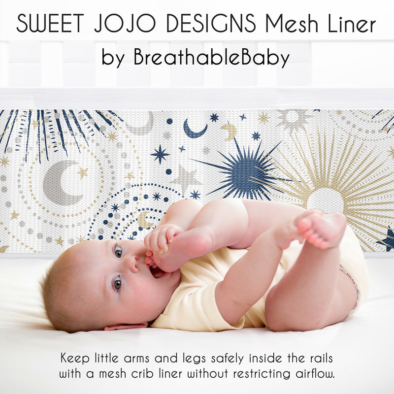 Celestial Navy Blue and Gold Collection Sweet Jojo Designs + BreathableBaby Breathable Mesh Crib Liner