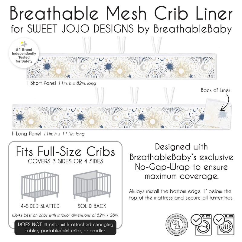 Celestial Navy Blue and Gold Collection Sweet Jojo Designs + BreathableBaby Breathable Mesh Crib Liner