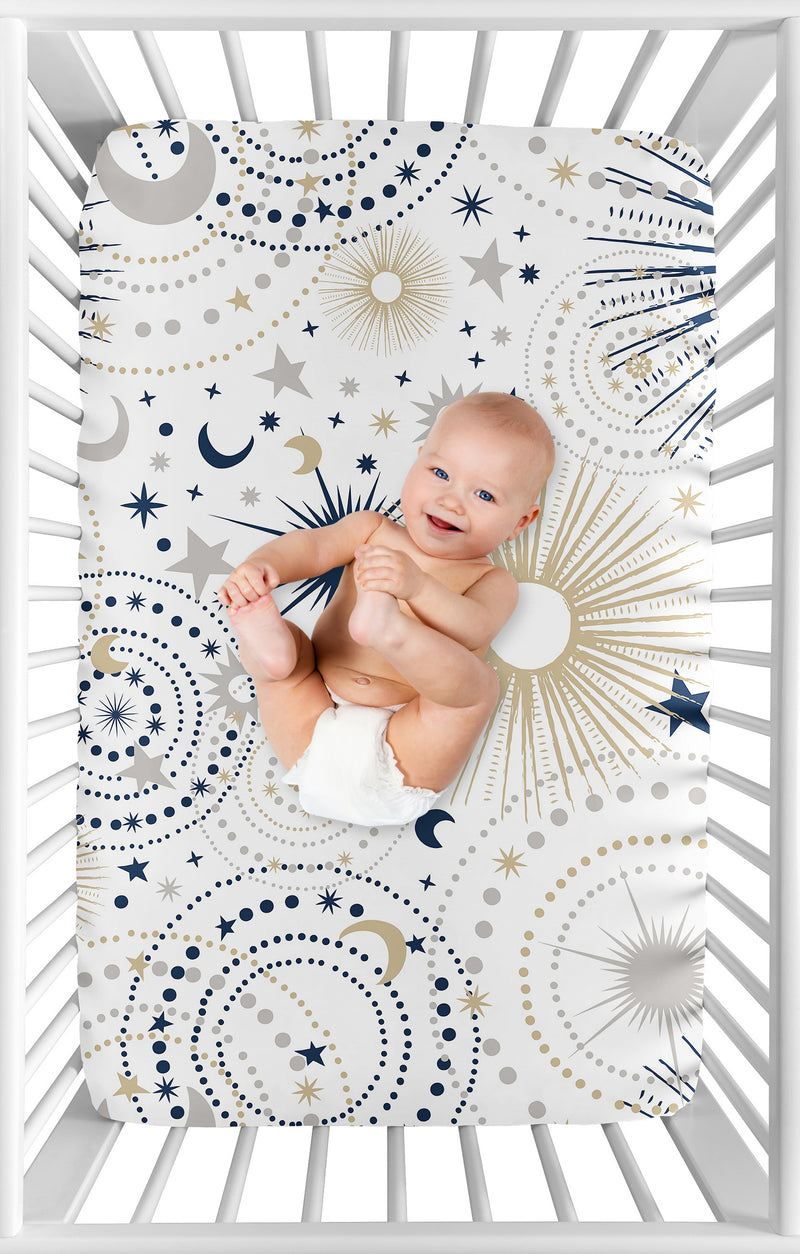 Celestial Navy Blue and Gold Collection Mini Crib Sheet