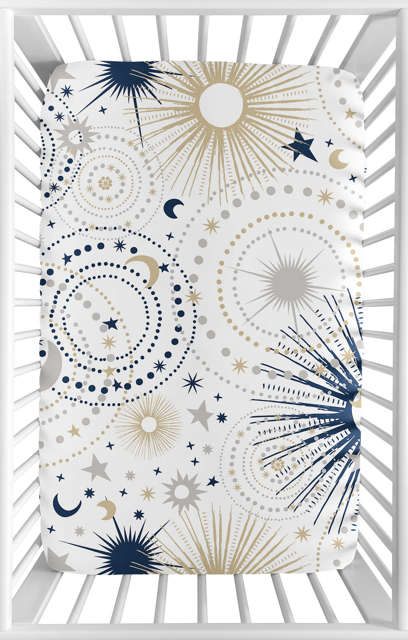 Celestial Navy Blue and Gold Collection Mini Crib Sheet