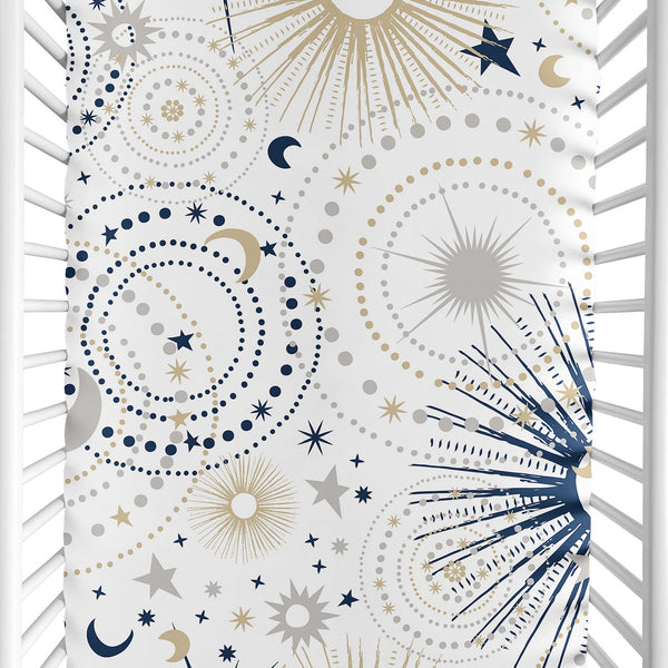 Celestial Navy Blue and Gold Collection Mini Crib Sheet