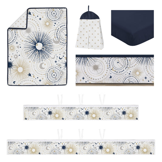 Celestial Navy Blue and Gold Collection Sweet Jojo Designs 6 Piece Crib Bedding + BreathableBaby Breathable Mesh Liner