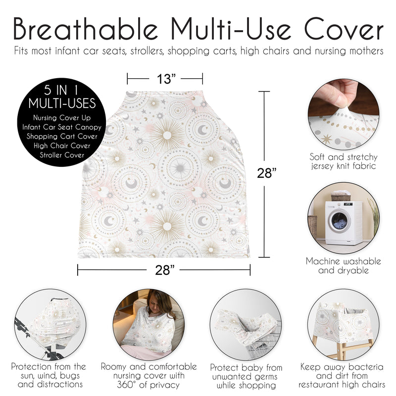 Celestial Pink and Gold Collection Multi Use Baby Car Seat and Nursing Cover
