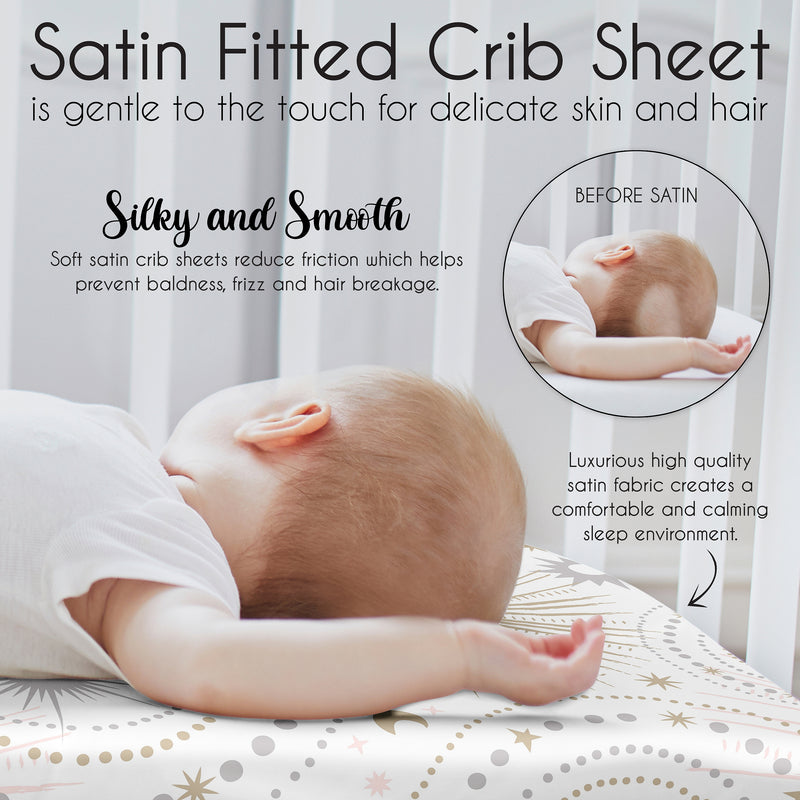 Celestial Pink and Gold Collection Satin Fitted Crib Sheet