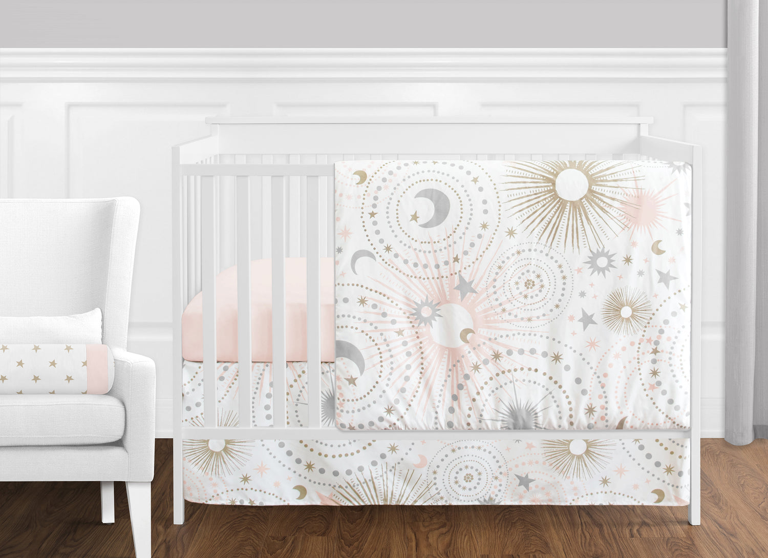 Celestial Pink and Gold 11 Piece Bumperless Crib Bedding Collection