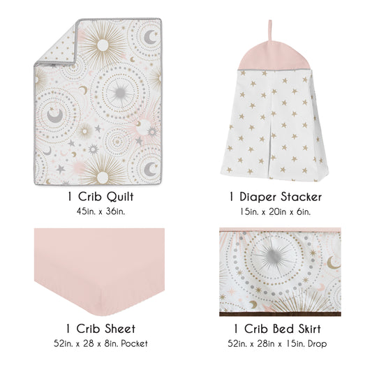 Celestial Pink And Gold 4 Piece Bumperless Crib Bedding Collection