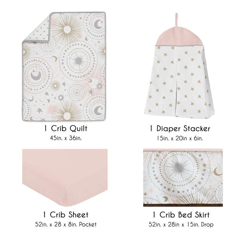 Celestial Pink And Gold 4 Piece Bumperless Crib Bedding Collection
