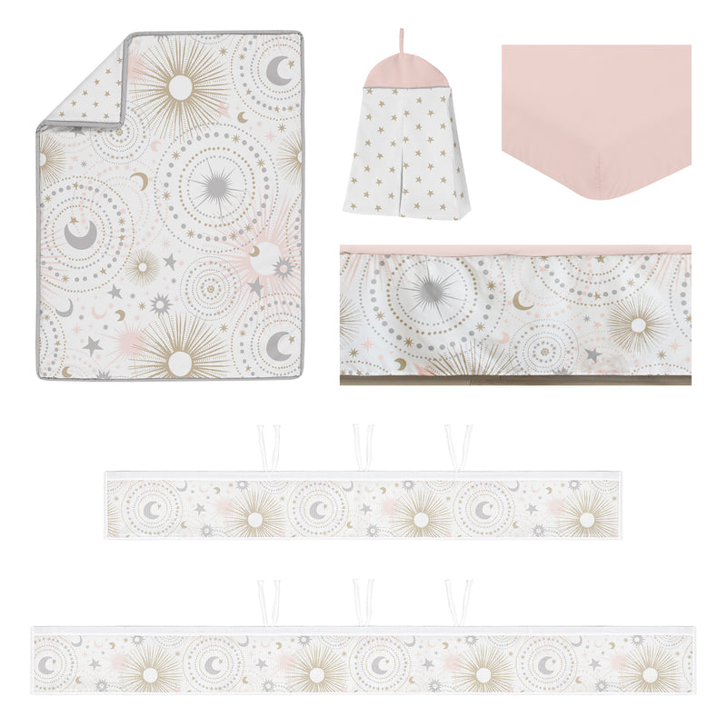 Celestial Pink and Gold Collection Sweet Jojo Designs 6 Piece Crib Bedding + BreathableBaby Breathable Mesh Liner