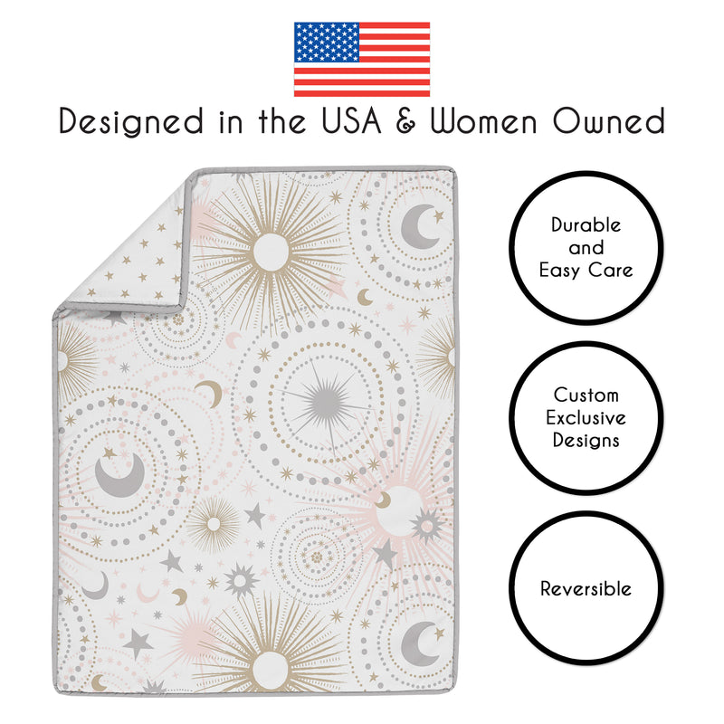 Celestial Pink And Gold 4 Piece Bumperless Crib Bedding Collection