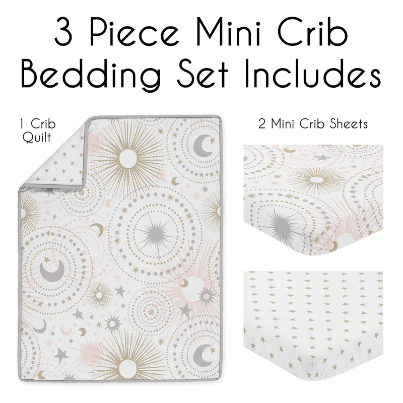 Celestial Pink and Gold Collection 3 Piece Mini Crib Bedding Set