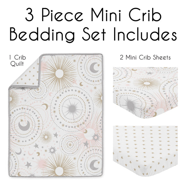 Celestial Pink and Gold Collection 3 Piece Mini Crib Bedding Set alternate view