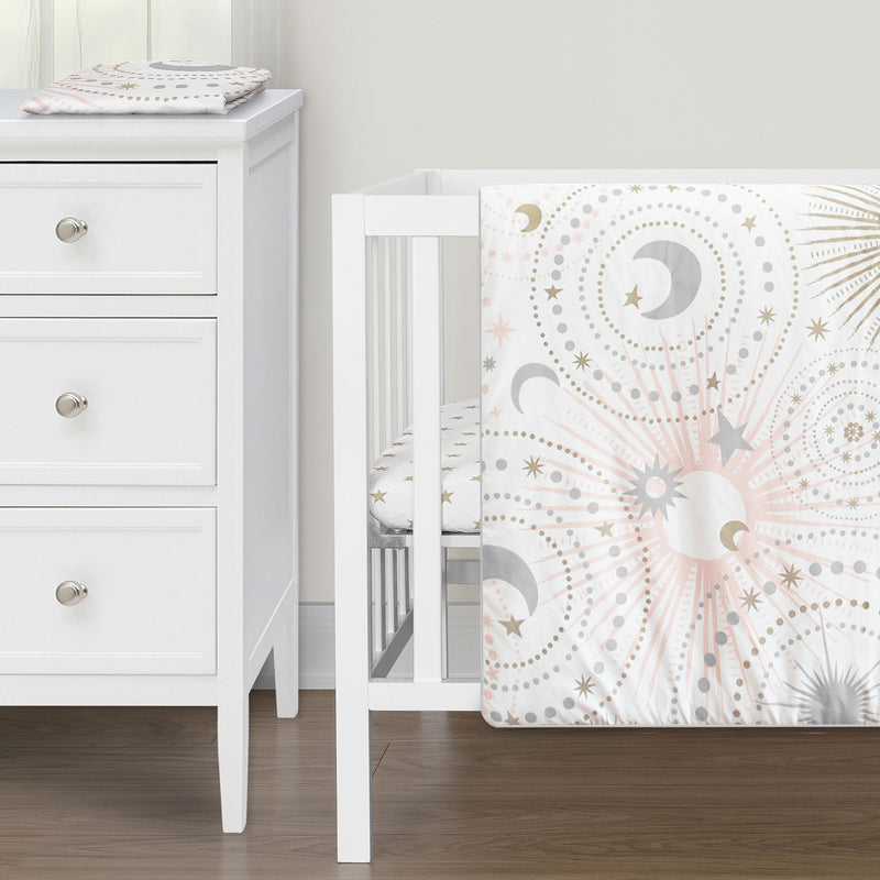 Celestial Pink and Gold Collection 3 Piece Mini Crib Bedding Set
