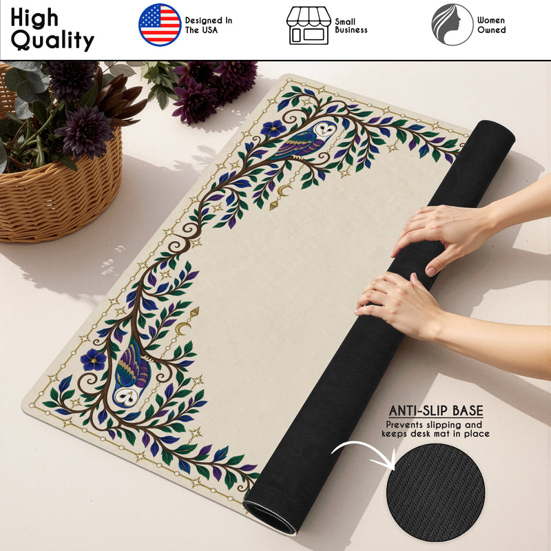 Celestial Pearl Collection - Owl Print Mahjong Mat for Table - Shipped Rolled