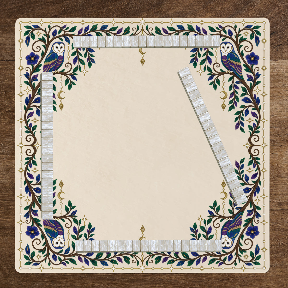 Celestial Pearl Collection - Owl Print Mahjong Mat for Table - Shipped Rolled