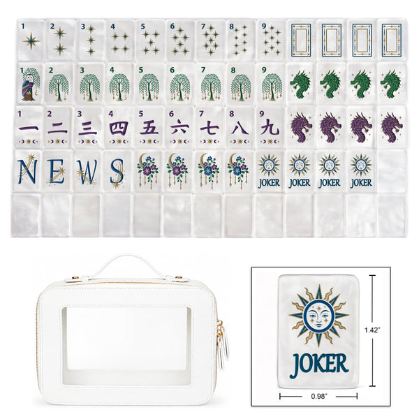 Celestial Pearl American Mahjong Tile Set (160pc) 1.42 Pearlescent Acrylic with Faux Leather Travel Bag