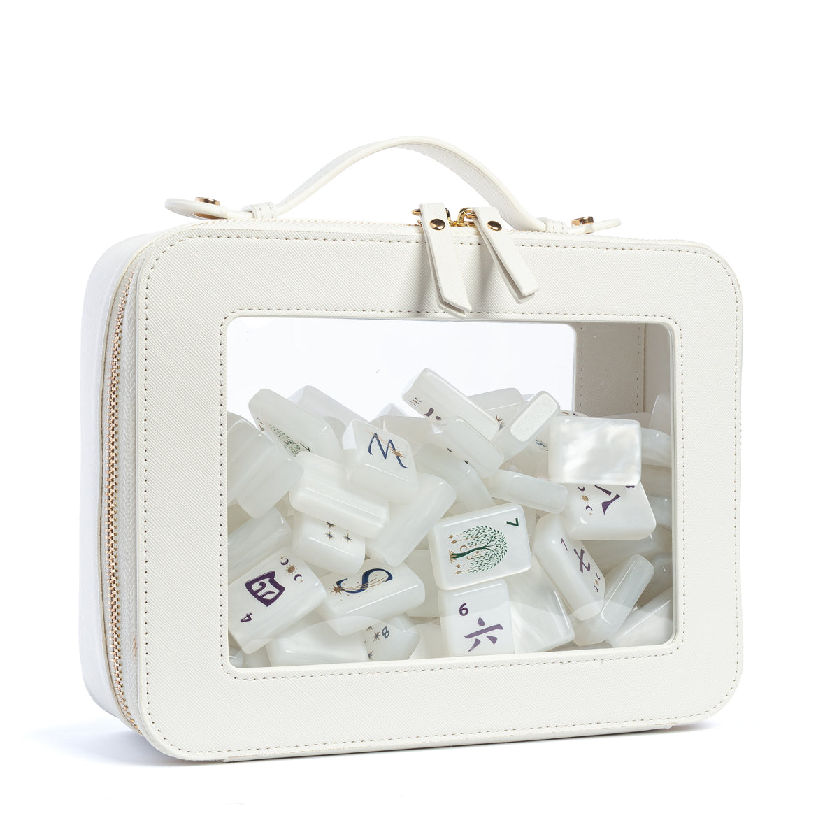 Celestial Pearl American Mahjong Tile Set (160pc) 1.42 Pearlescent Acrylic with Faux Leather Travel Bag