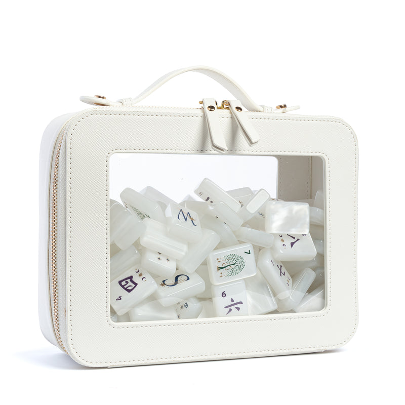 Celestial Pearl American Mahjong Tile Set (160pc) 1.42 Pearlescent Acrylic with Faux Leather Travel Bag