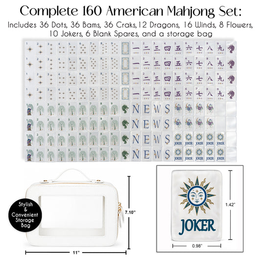 Celestial Pearl American Mahjong Tile Set (160pc) 1.42 Pearlescent Acrylic with Faux Leather Travel Bag