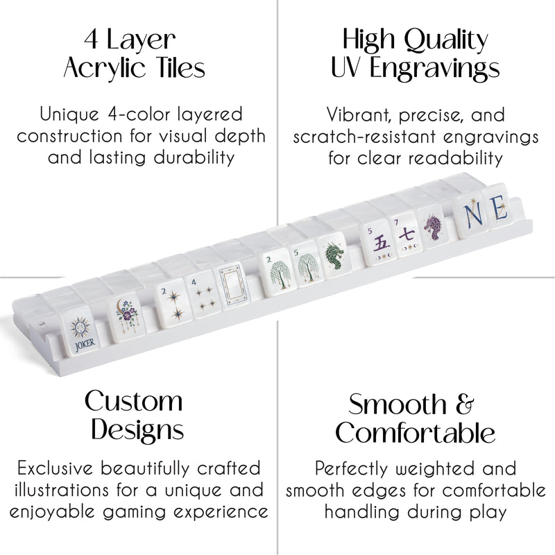 Celestial Pearl American Mahjong Tile Set (160pc) 1.42 Pearlescent Acrylic with Faux Leather Travel Bag