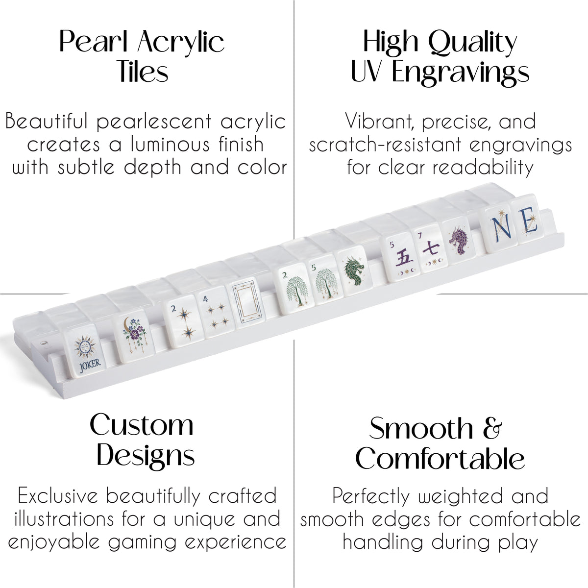 Celestial Pearl American Mahjong Tile Set (160pc) 1.42 Pearlescent Acrylic with Faux Leather Travel Bag