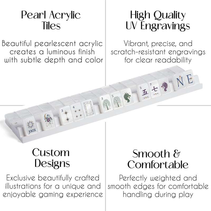 Celestial Pearl American Mahjong Tile Set (160pc) 1.42 Pearlescent Acrylic with Faux Leather Travel Bag