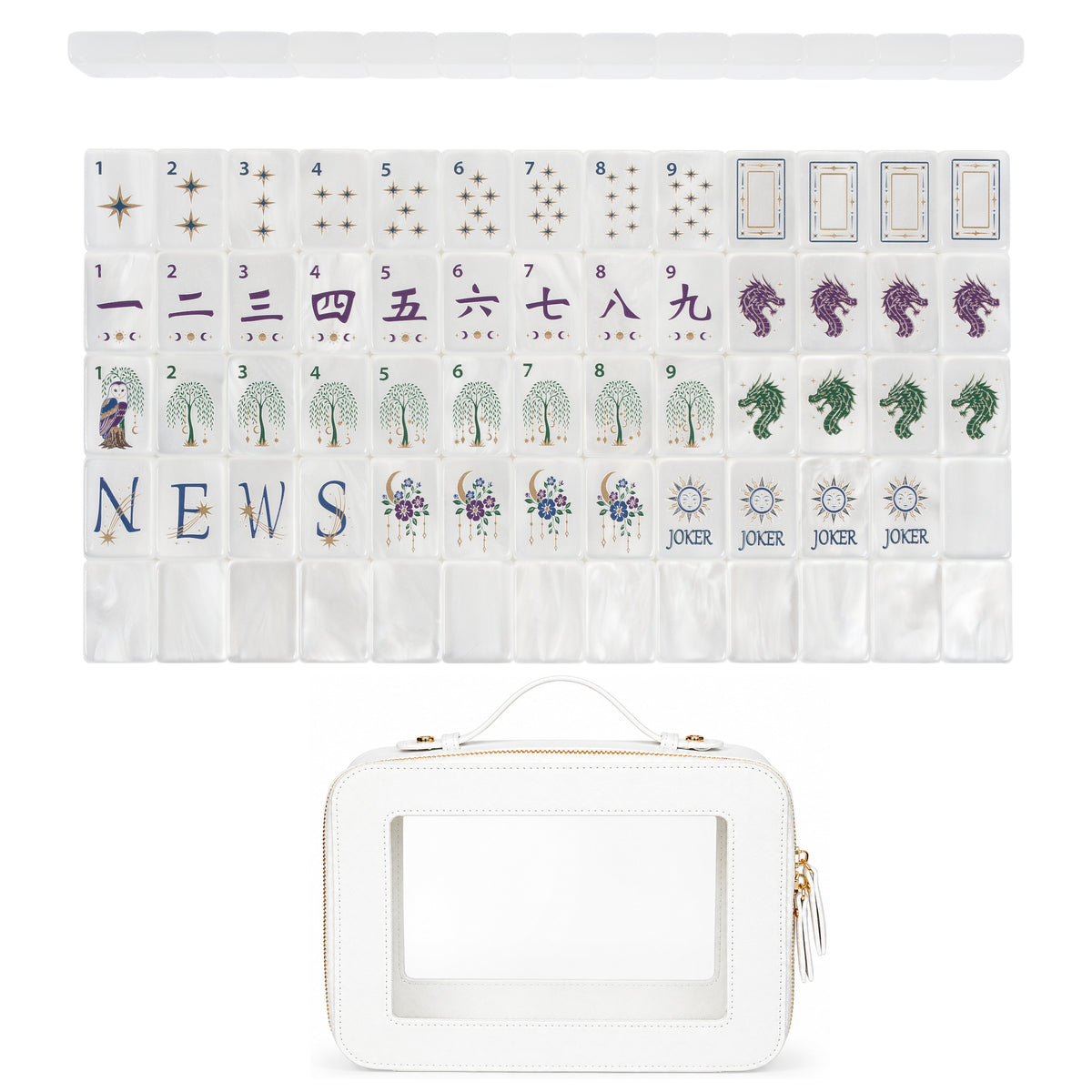 Celestial Pearl American Mahjong Tile Set (160pc) 1.42 Pearlescent Acrylic with Faux Leather Travel Bag