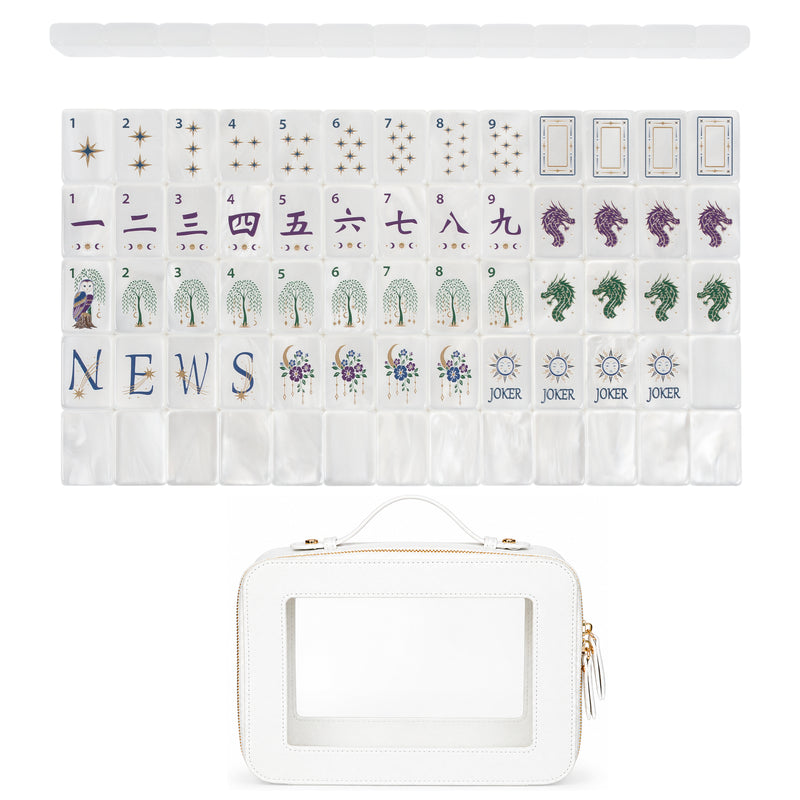 Celestial Pearl American Mahjong Tile Set (160pc) 1.42 Pearlescent Acrylic with Faux Leather Travel Bag