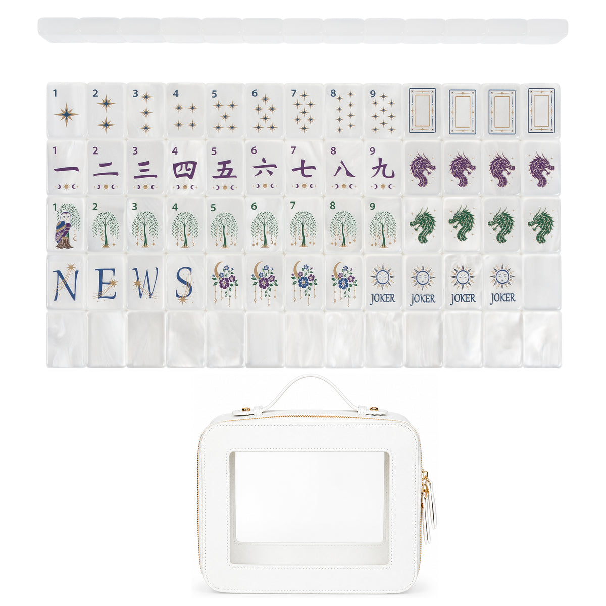Celestial Pearl American Mahjong Tile Set (160pc) 1.42 Pearlescent Acrylic with Faux Leather Travel Bag