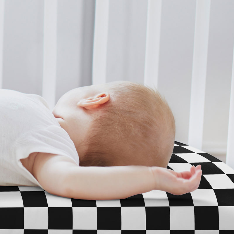 Gingham Checkered Plaid Collection 2 Pack Baby Bassinet Fitted Sheets - Black and White