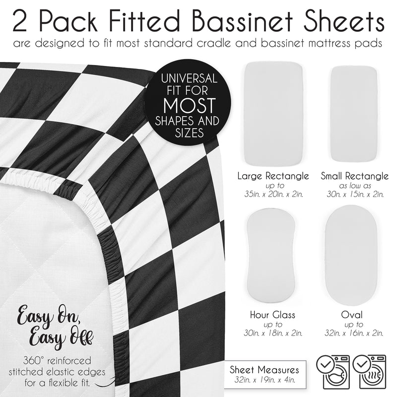 Gingham Checkered Plaid Collection 2 Pack Baby Bassinet Fitted Sheets - Black and White